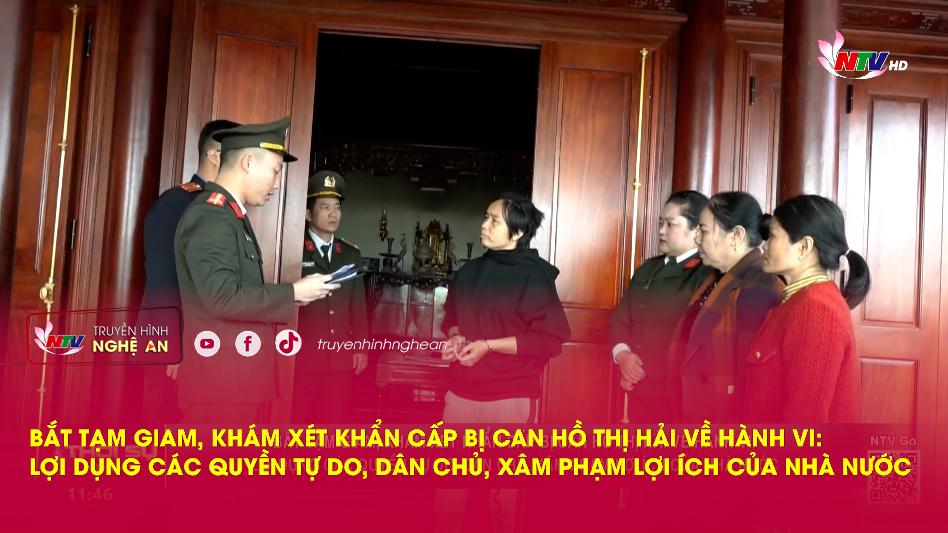 Bắt tạm giam, khám xét khẩn cấp bị can Hồ Thị Hải về hành vi: Lợi dụng các quyền tự do, dân chủ, xâm phạm lợi ích của Nhà nước