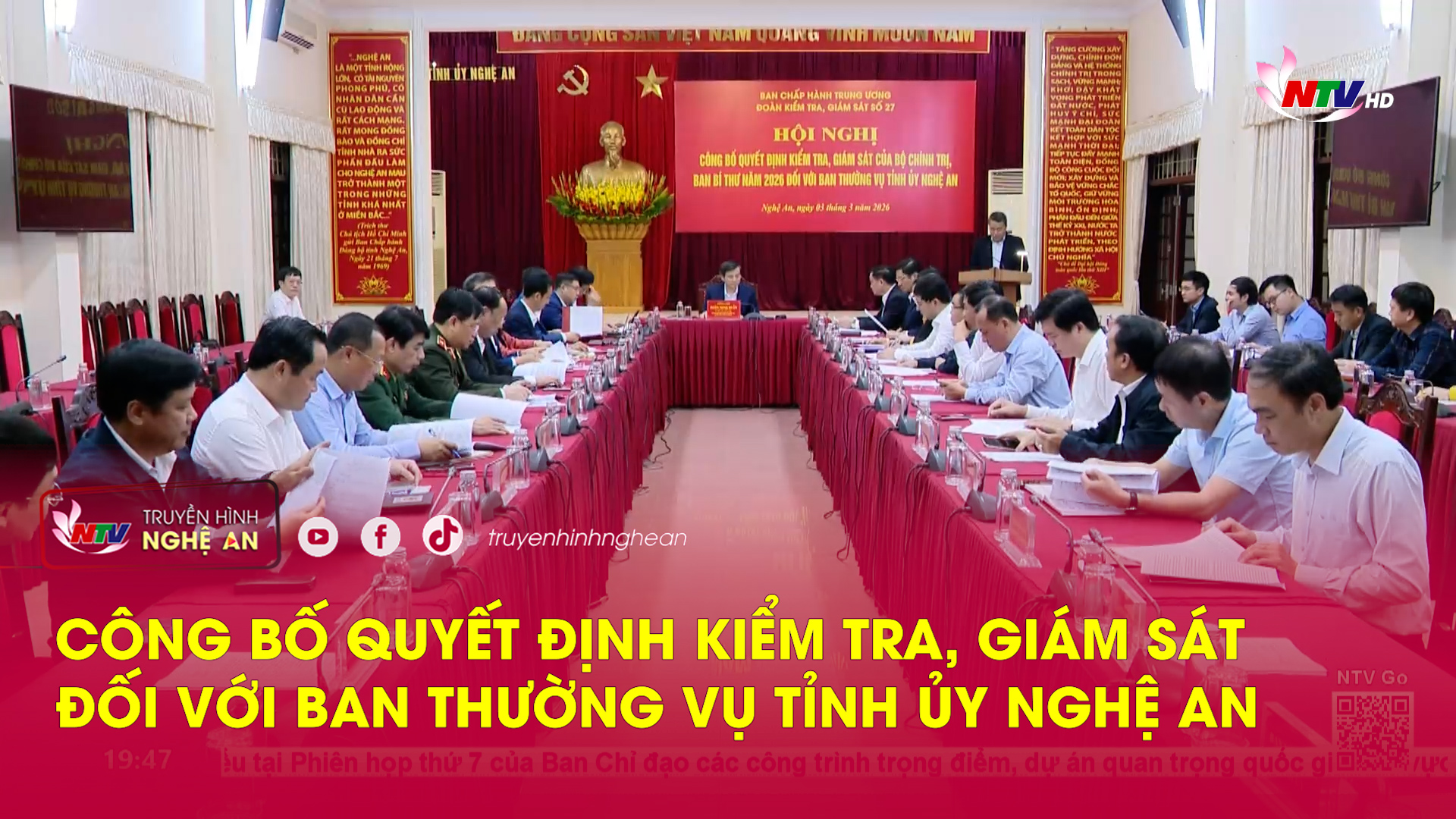Công bố Quyết định kiểm tra, giám sát đối với Ban Thường vụ Tỉnh ủy Nghệ An