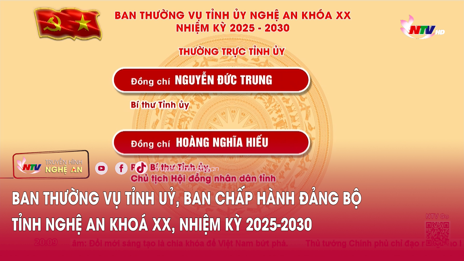Ban Thường vụ Tỉnh ủy, Ban Chấp hành Đảng bộ tỉnh Nghệ An khóa XX, nhiệm kỳ 2025-2030